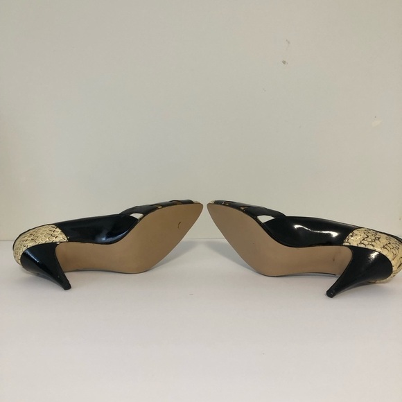 Vintage 90s Hollywood Faux Patent Snakeskin Stiletto Pumps Heels Size 8 8.5 - Picture 4 of 8